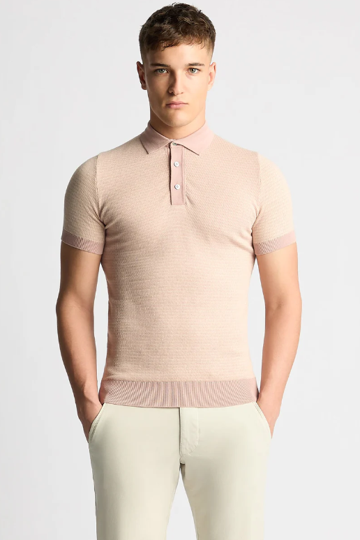 Remus Uomo Slim Fit Knit Polo Shirt Pink (58693)