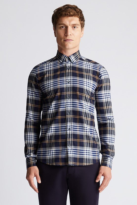 Remus_AW23_Slim_Check_Shirt_13769_Navy