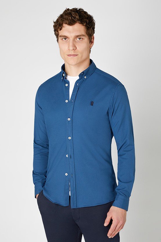 Remus_AW23_Slim_Cotton_Shirt_Navy