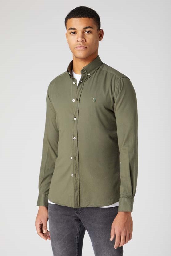 Remus_AW23_Slim_Cotton_Shirt_Olive