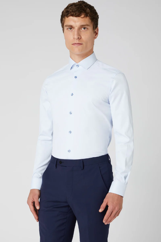 Remus Uomo Slim Fit Cotton Stretch Shirt Blue 18625