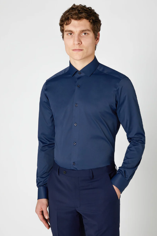 Remus Uomo Slim Fit Cotton Stretch Shirt Navy 18625