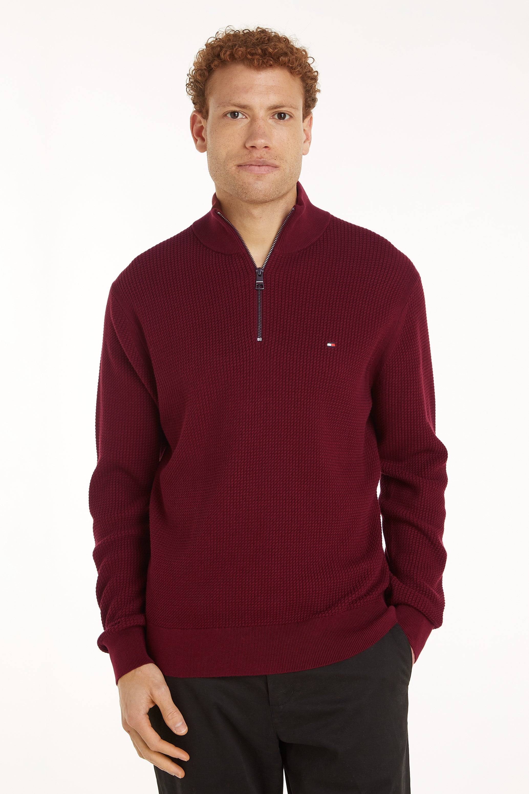 Tommy Hilfiger Structure Half Zip Mock Neck Sweater