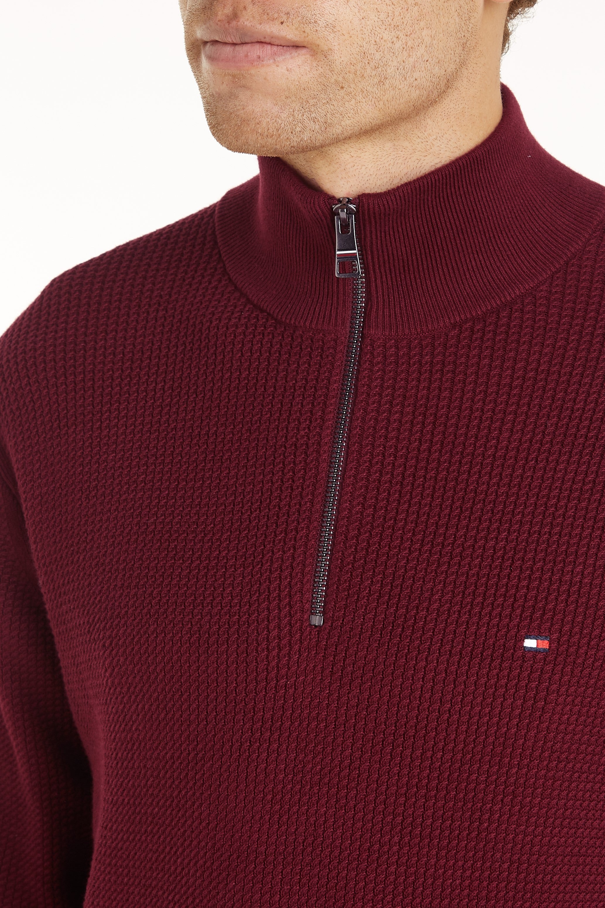 Tommy Hilfiger Structure Half Zip Mock Neck Sweater