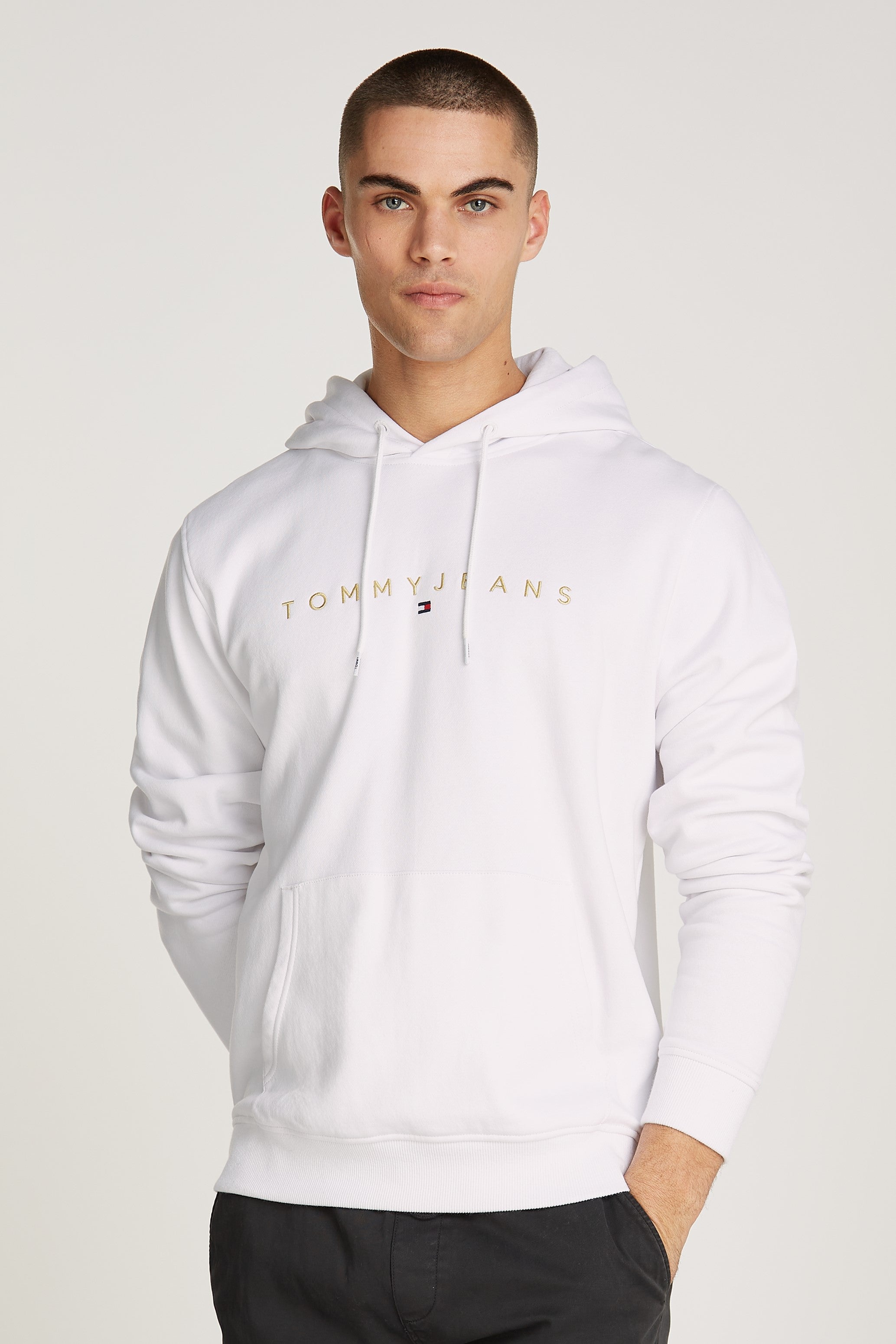 Tommy Jeans Linear Gold Logo Hoodie White