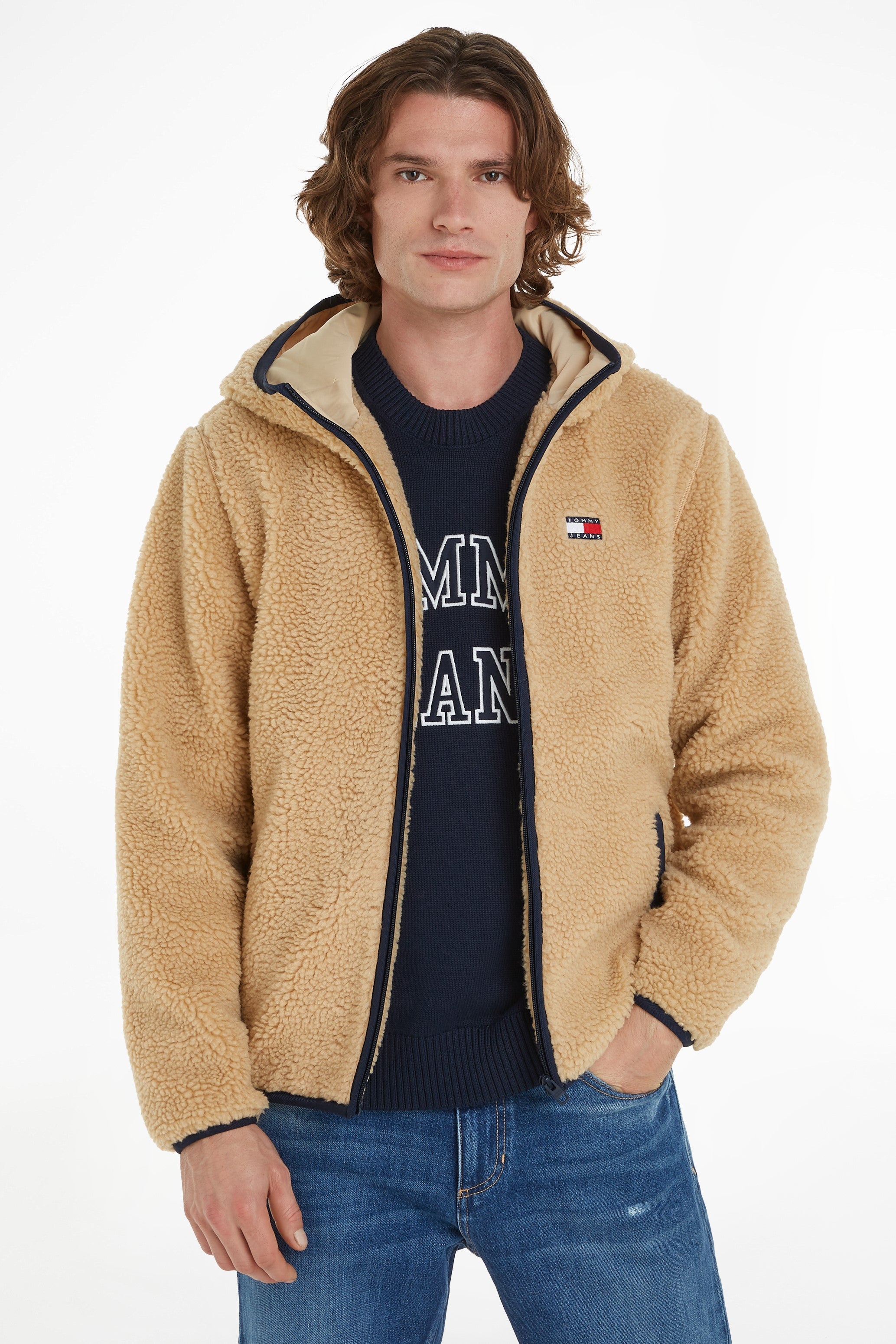 Tommy Jeans Badge Logo Teddy Sherpa Zip Jacket