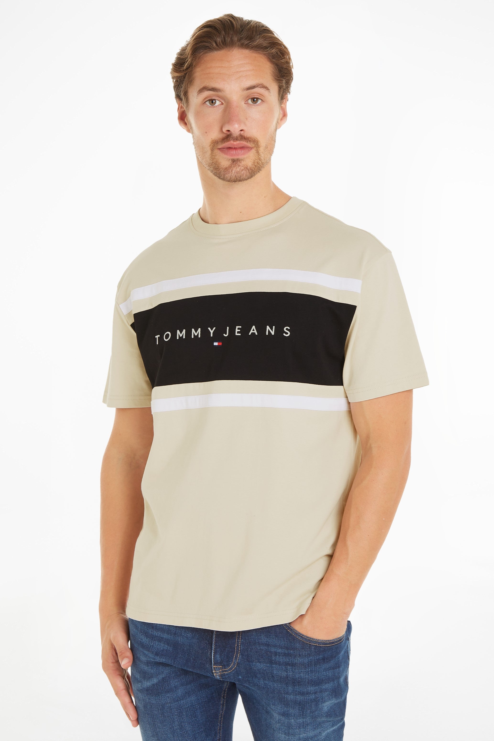 Tommy Jeans Colour Block Tee Shirt Newsprint