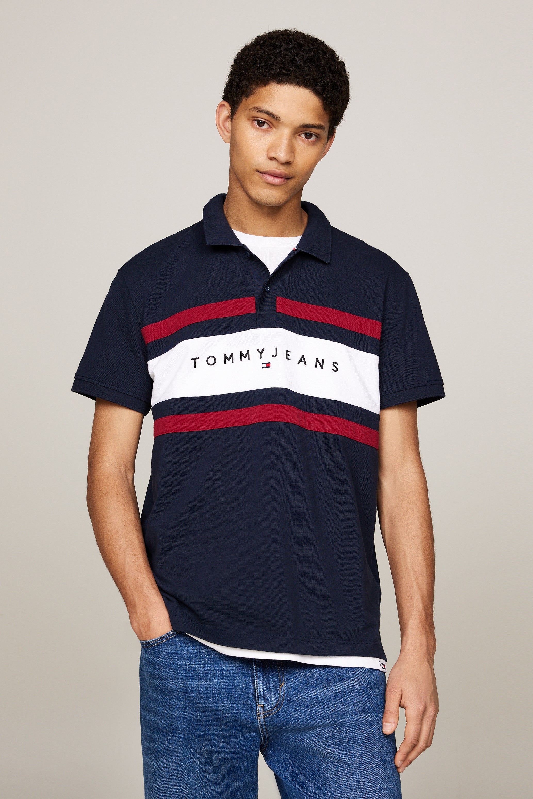 Tommy Jeans Colour Block Polo Shirt Navy