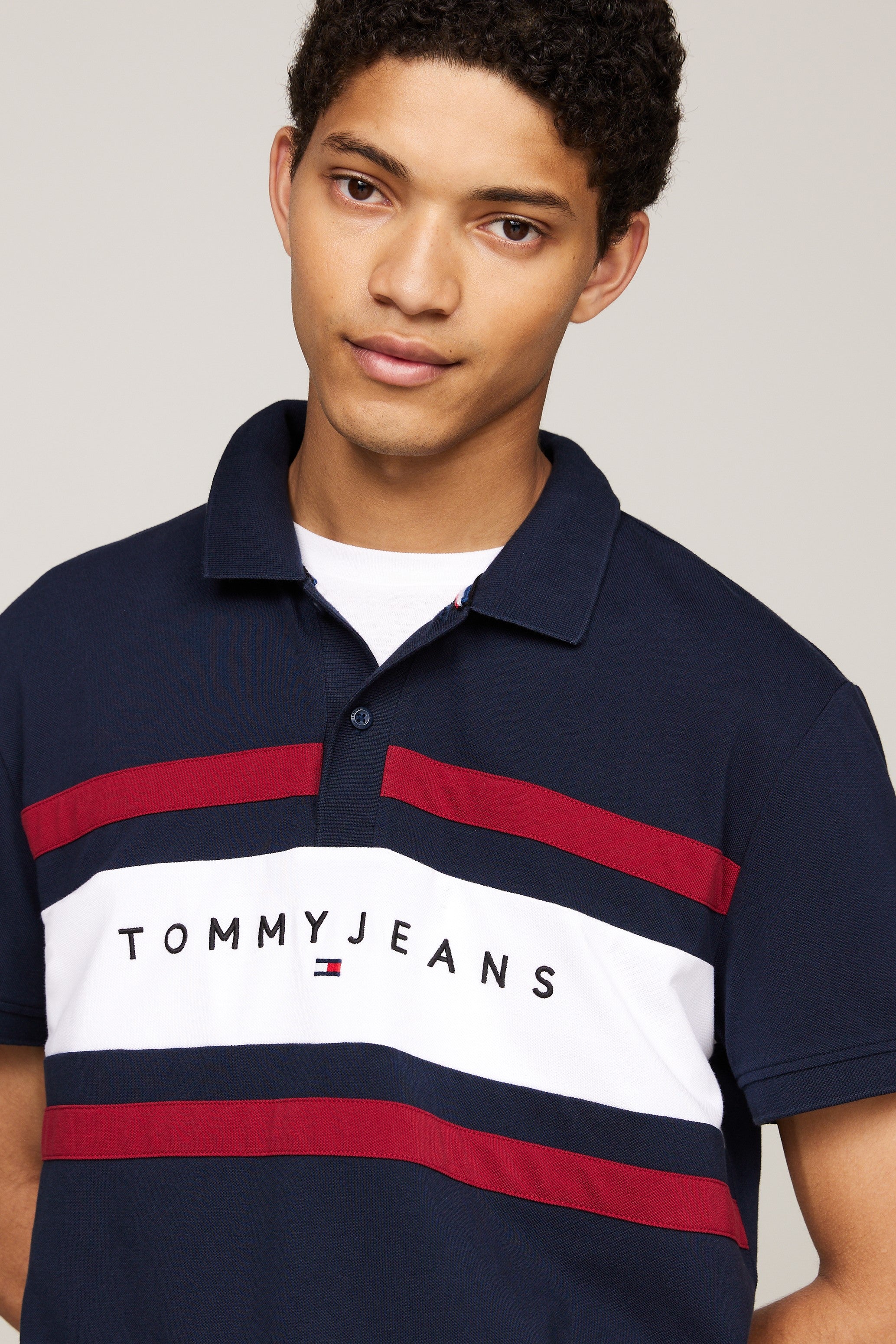 Tommy Jeans Colour Block Polo Shirt Navy