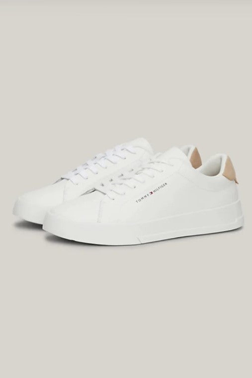 Tommy Hilfiger Pebble Grain Court Trainers Ecru